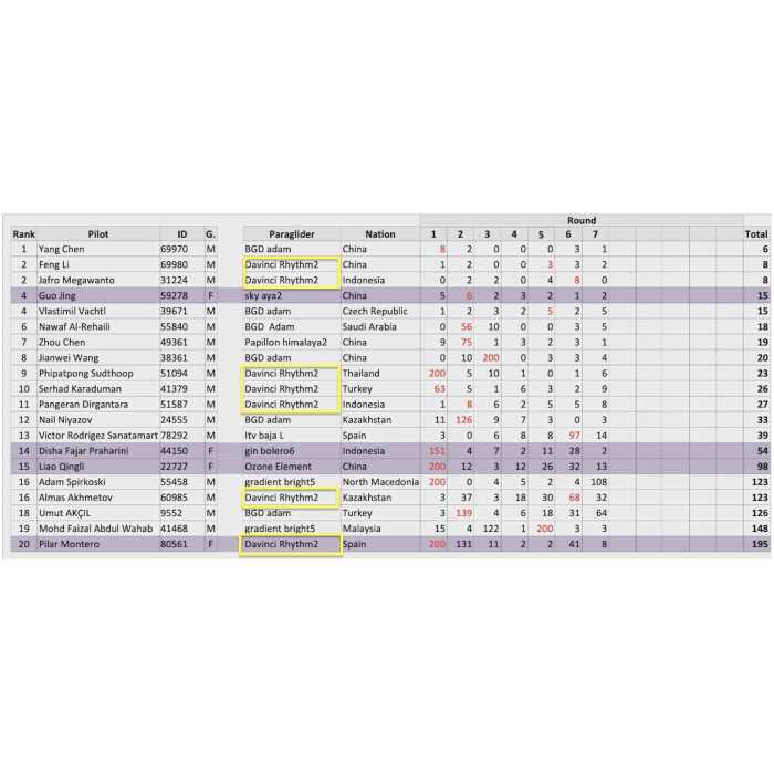 Davinci Rhythm Results at paragliding accuracy world cup 2023