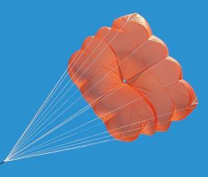 Square reserve parachute Comma Light van Davinci Gliders. Stabiel snel openend noodscherm