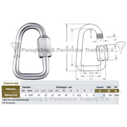 paragliding maillon rapide, snelschroef sluiting