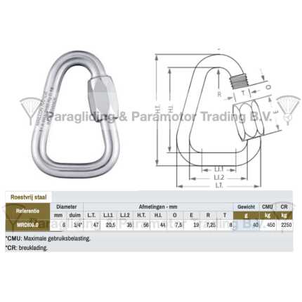 paragliding maillon rapide, snelschroef sluiting