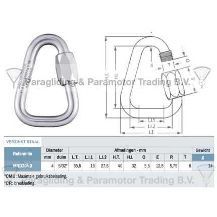 paragliding maillon rapide, snelschroef sluiting