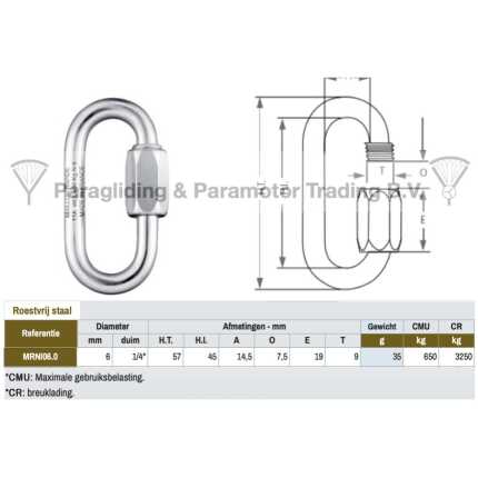 paragliding maillon rapide, snelschroef sluiting