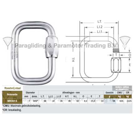 paragliding maillon rapide, snelschroef sluiting