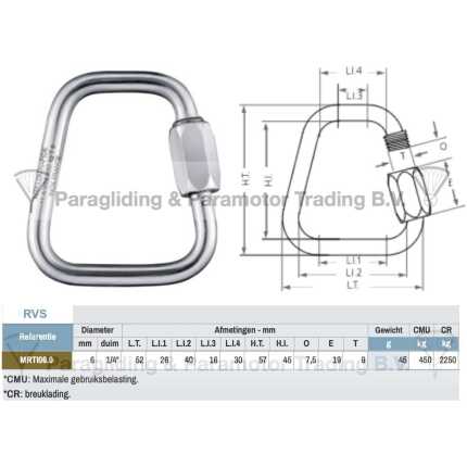 paragliding maillon rapide, snelschroef sluiting