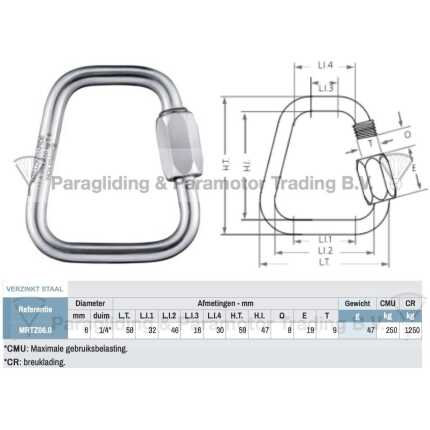paragliding maillon rapide, snelschroef sluiting