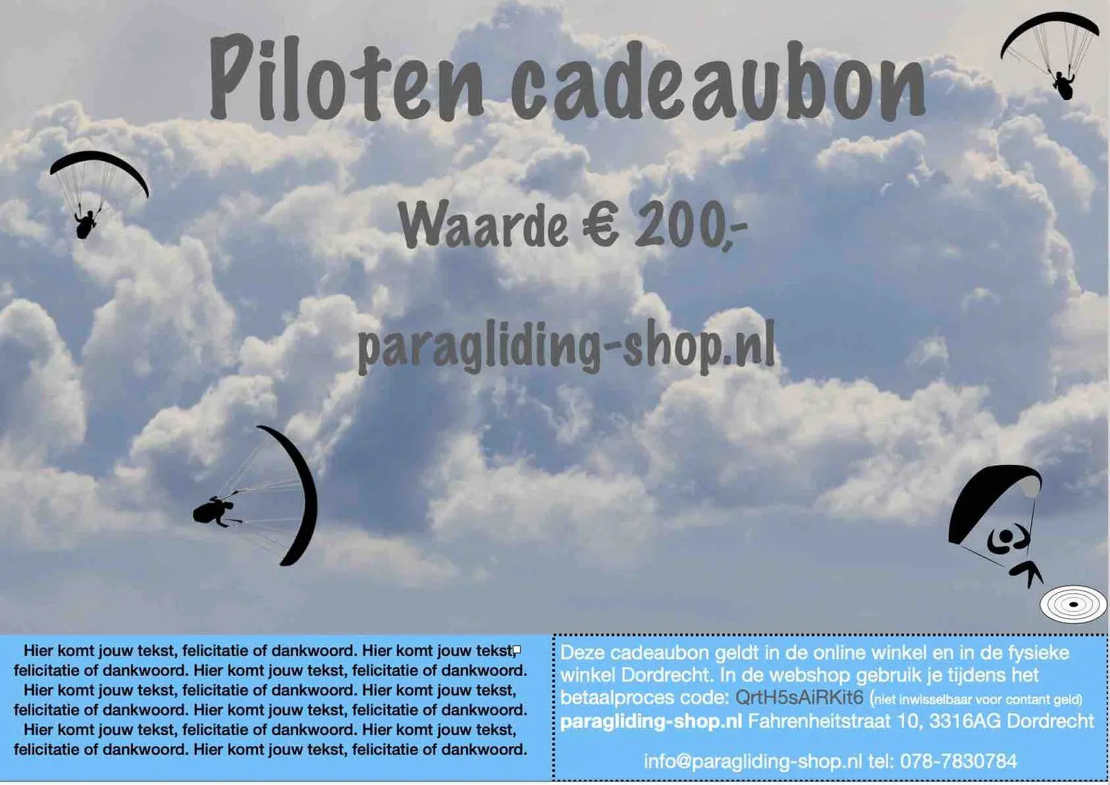 paragliding piloten cadeau bon