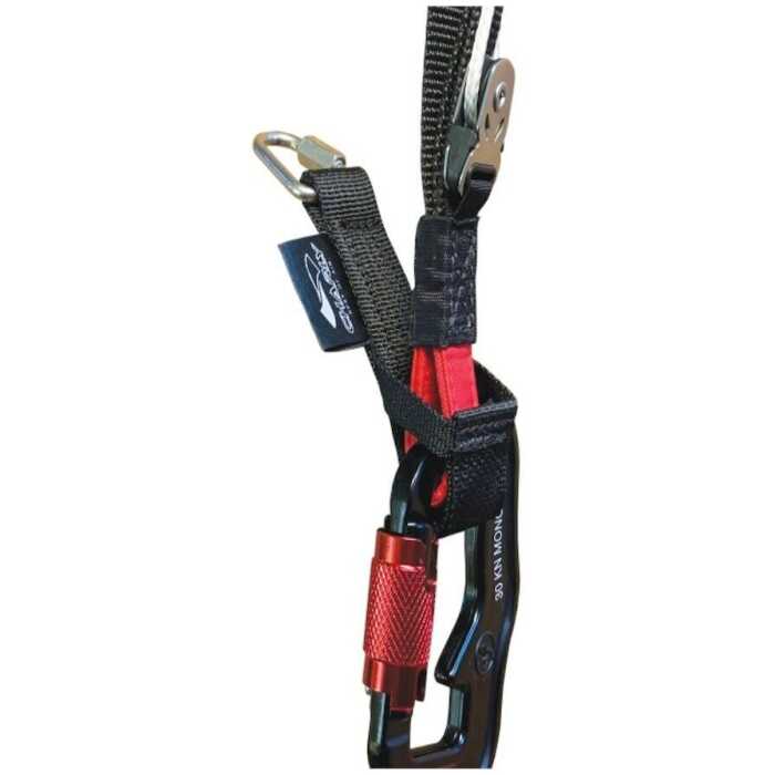 Paragliding lier adapter voor het veilig monteren van elke lier release ook voor een zwieprelease of traprelease